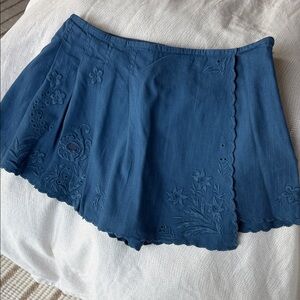 Anthropologie Blue Embroidered Mini Skirt